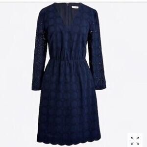 J. Crew Navy Eyelet Long Sleeve Dress Size 00 NWT